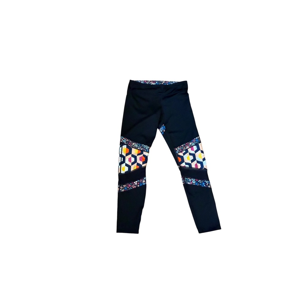 JoyLab Womens Geometric Floral‎ Patchwork Activewear Leggings Black Athleisure M